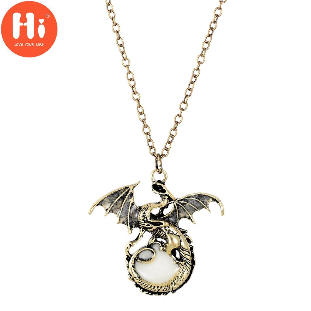 Hi 1pc Individuality Necklace Charm Sweater Chain Vintage Glow In The Dark Ancient Dragon Pendant Necklace