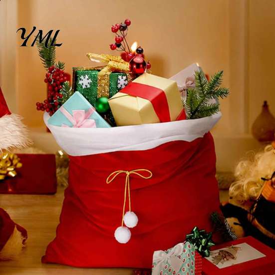 Elegant Christmas Gift Packaging Velvet Santa Bags, Large Red Soft Fabric Present Sack Gold Wraps with Drawstring Closure, Reusable Claus Bag