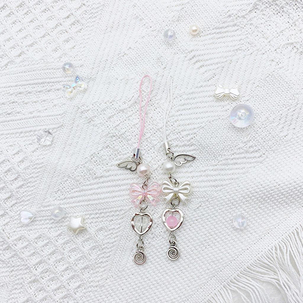 Cute Heart Keychain Pendant for Girls Phone Charm with Butterfly and Love Keyring Key Chain Bag Accessory