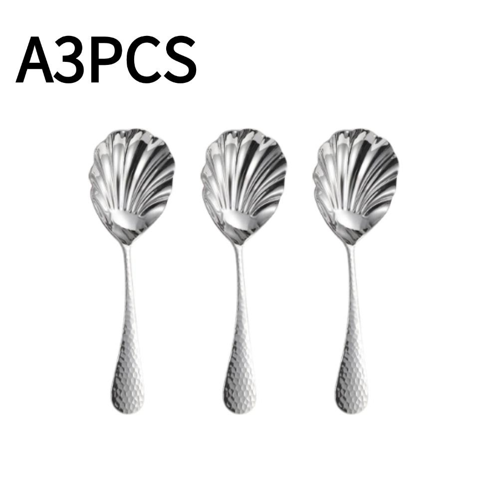 1/2/3PCS Large Hammered 304 Stainless Steel Shell Spoon Long Soup Spoons Public Hot Pot Serving Scoop Restaurant Table