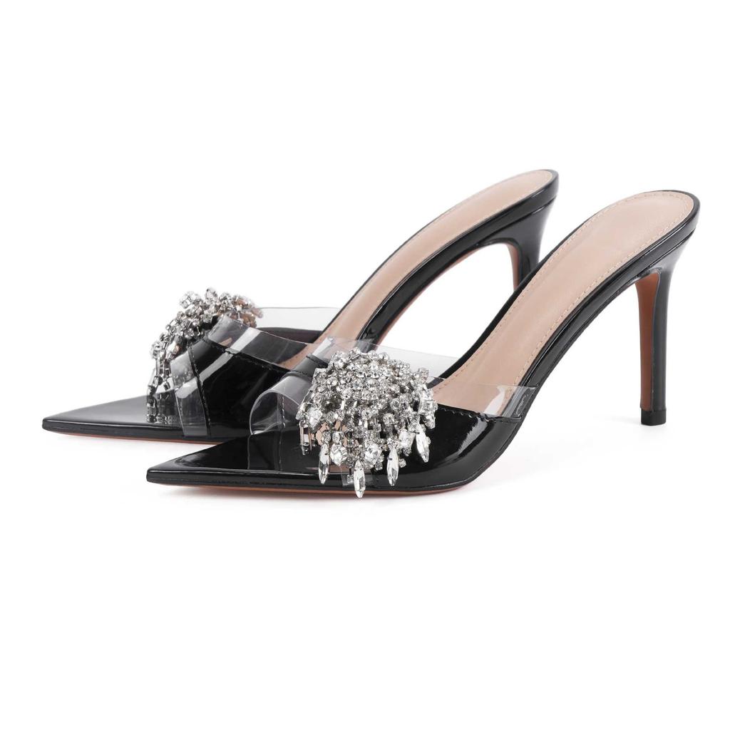 Summer new high heels pointed celebrity temperament sandals banquet rhinestones beautiful thin heel open toe sandals women