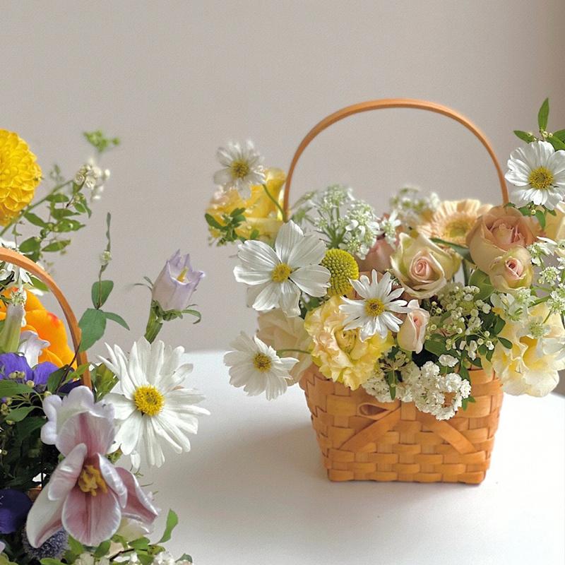 1PCS Flower Basket Gift Basket Braided Home Decor Butterfly Bow Basket Mother's Day Rattan Eco-friendly 16.5x12x27cm