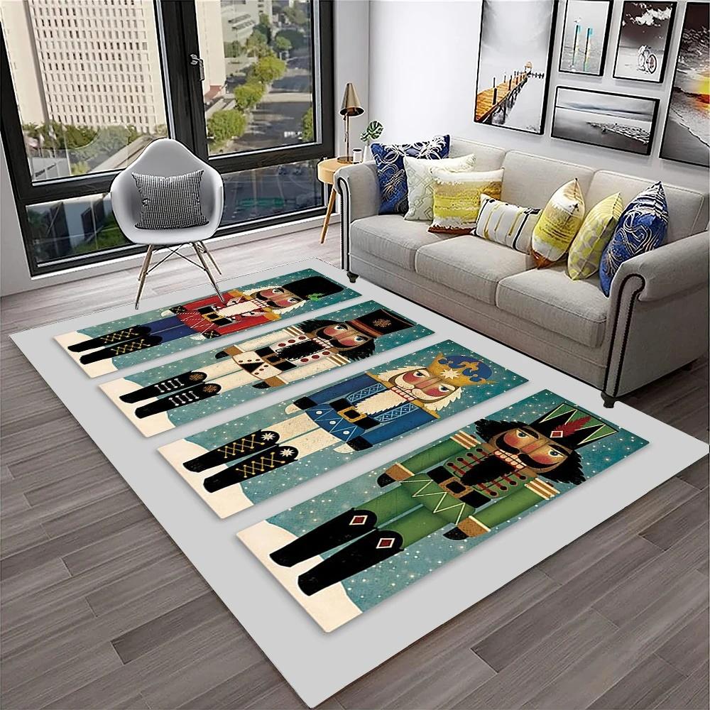 Nutcracker Soldiers Carpet Mat Rug Black White Stripe Gold Trim Vertical Arrangement Festive Home Decoration for Living Room