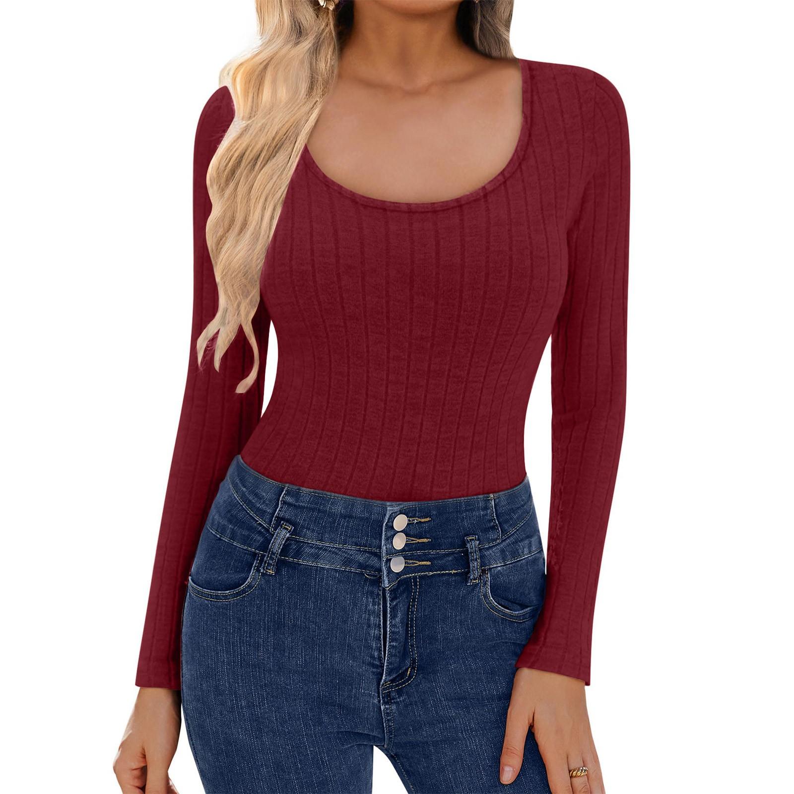 

Женская футболка Temperament Slim Fit с длинным рукавом и круглым вырезом XXL винный