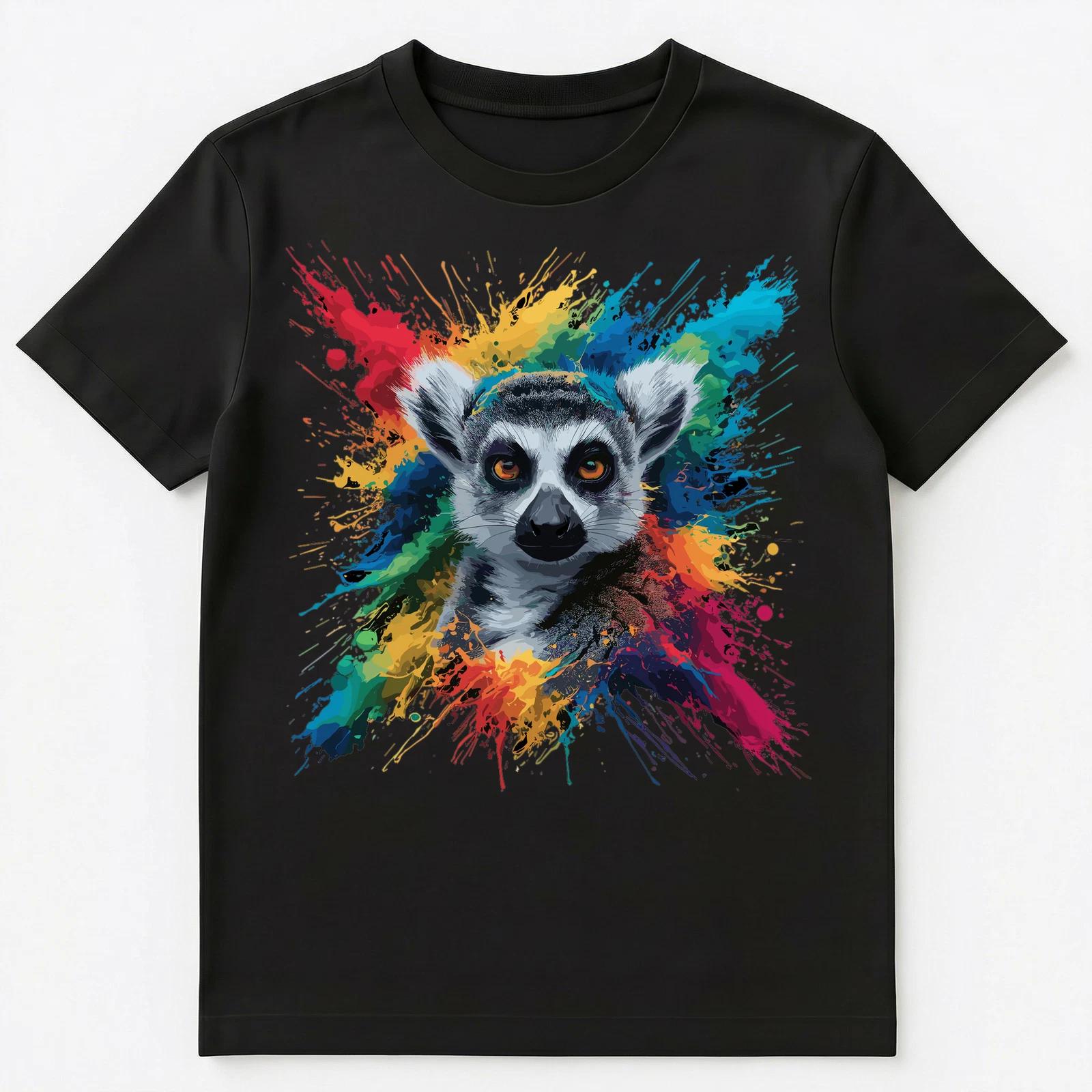 

Colorful Paint Splash Lemur Face Art Graphic Unisex T-Shirt M