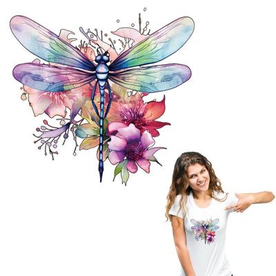Toppe termoadesive con libellula a forma di fiore per abbigliamento, presse termiche, felpe con cappuccio, top, fai da te, vinile, livello A, lavabili, trasferimento termico, animali
