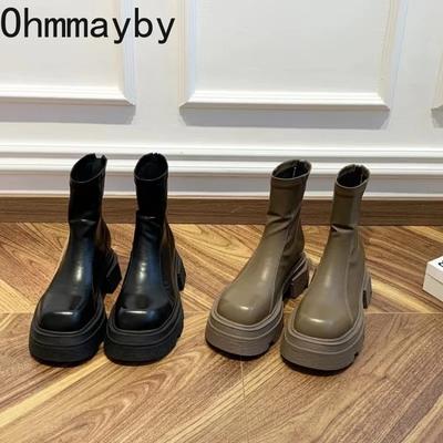 Plateauabsatz Damen Kurze Stiefel Mode Reißverschlüsse hinten Rutschfeste Schuhe Neue Herbst Winter Damen Stiefeletten