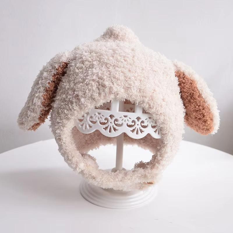 

Cute Baby Hat Warm Winter Soft Thicken Plush Ear Protection Windproof Solid Color Coral Fleece Hat Infant Kids Hat бежевый