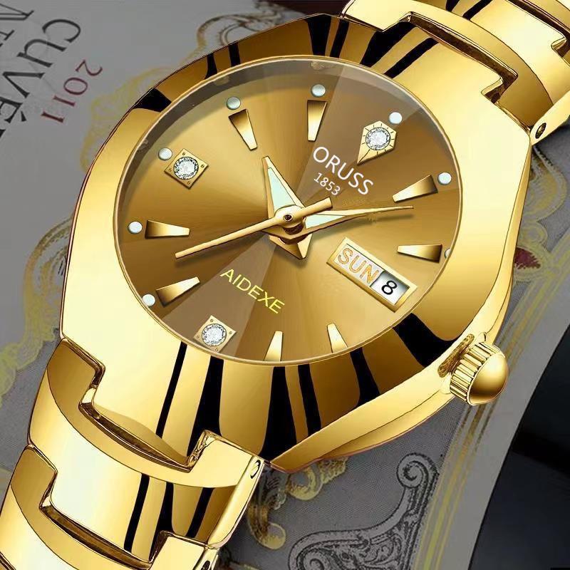 Watch Girls Fashion Trend Waterproof Luminous Simple Temperament Steel Belt Double Calendar Quartz Watch Women
