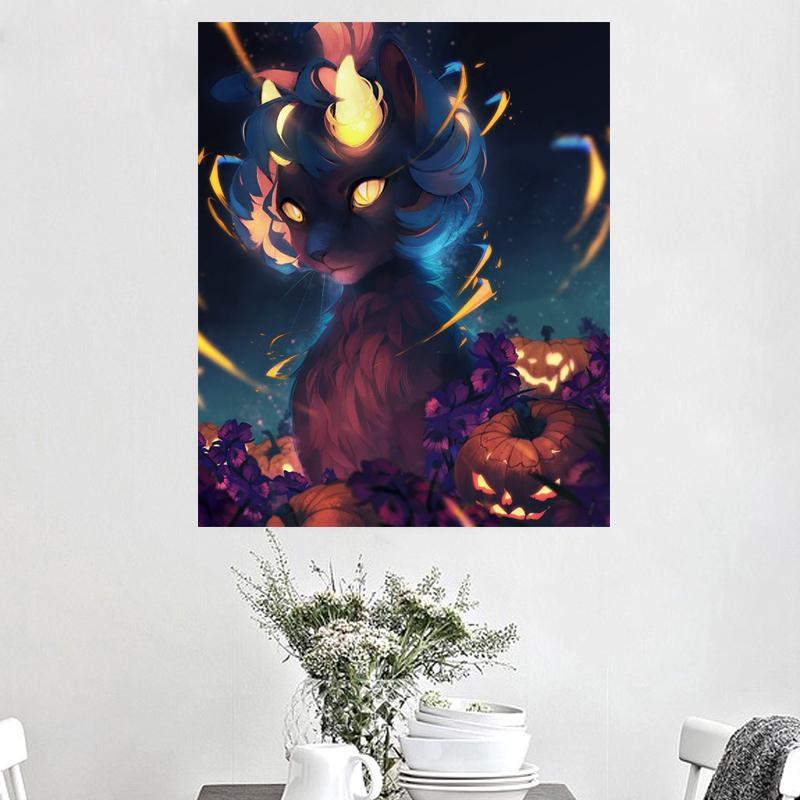 Square / Round Diamond 5D Diamond "Halloween Cat" Embroidery Cross Stitch Diamond Mosaic Painting Decoration Gift