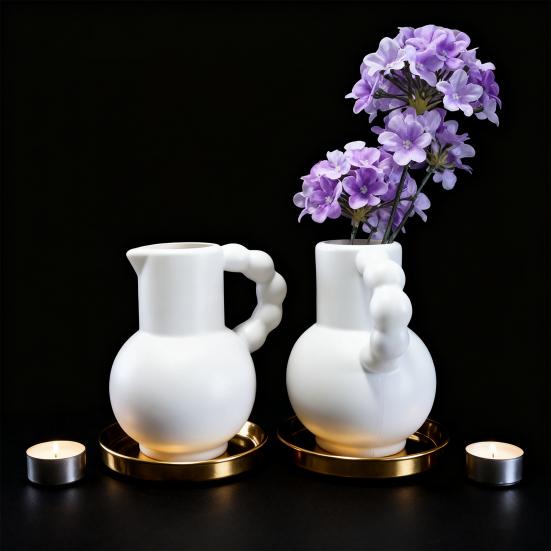 Rustikale Vase mit Henkel Retro Imitation Keramik Vase Krug Design Weiß Dekorative Kunststoffvase Hydrokultur Pflanzgefäß für Bauernhaus Mittelstück Zuhause