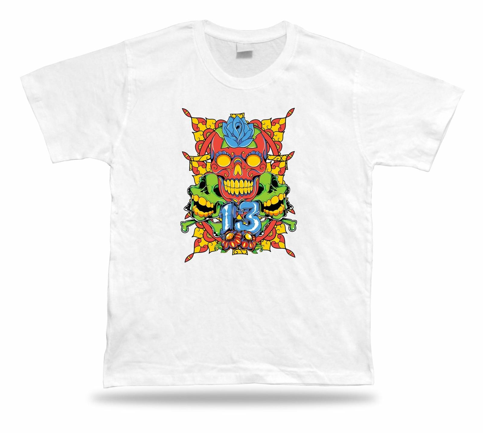 

Tshirt Tee Shirt Birthday Gift Idea Good Luck Sugar Skull 13 Lucky Flower Bone 5XL різнокольоровий