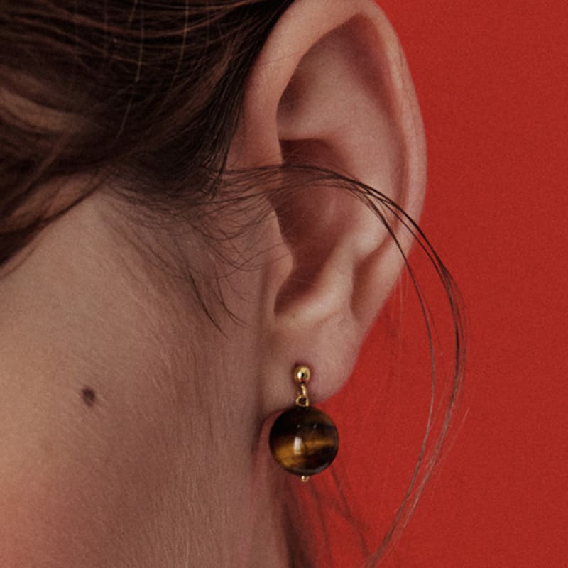 

etrive Brown Tiger Eye Earrings gold