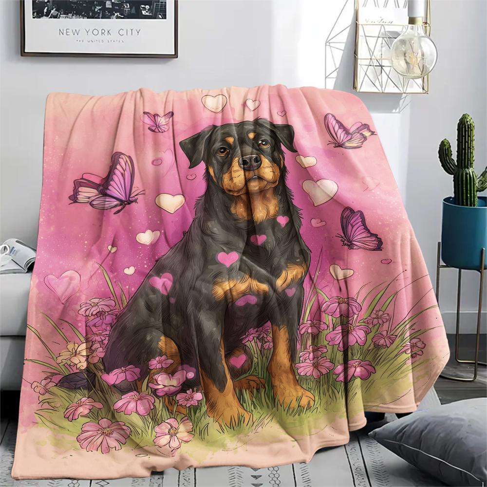 Pink Rottweiler,pattern Flannel Blanket, High quality Comfortable for All Seasons, Home Decor, Warmth and Comfort, Perfect for Gifts.