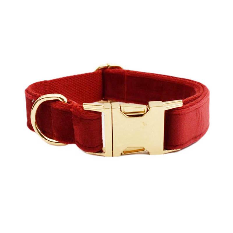 New Cherry Red Velvet Dog Collar Pet Collar Leash Dog Chain Leash XS
