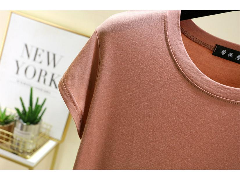 Plus Size Women's Slim Fit Solid Crew Neck Modal T-Shirt - Korean Style Summer Top