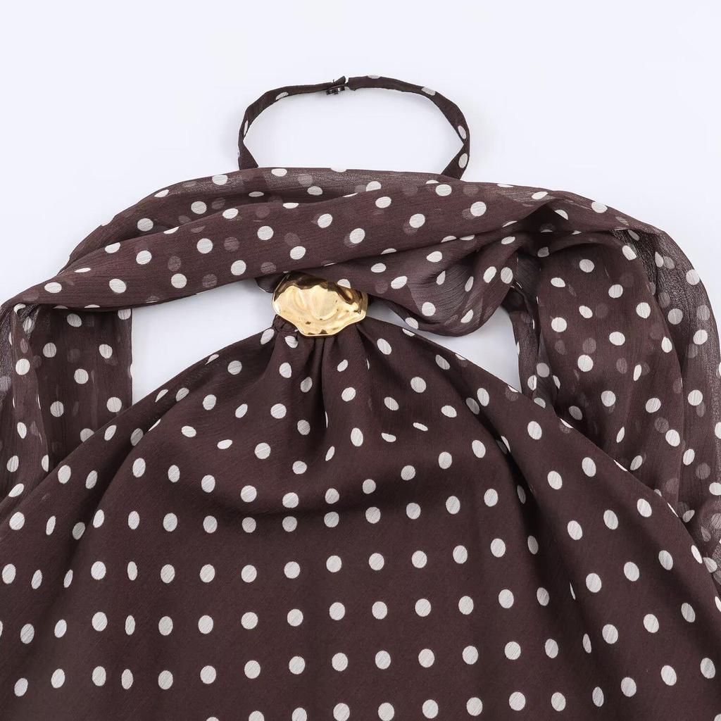 European Spring Polka Dot Halter Neck Top for Women