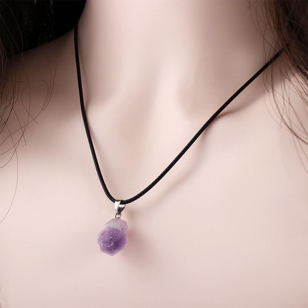 Stone Leather Rope Female Necklace Geometry Clavicle Chain Crystal Necklace Korean Style Jewelry