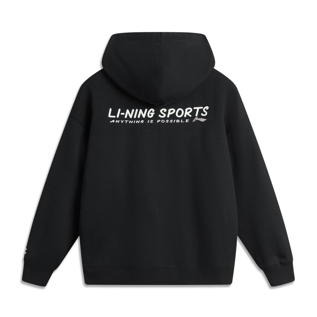 Li Ning Sportovní lifestylová série Americký retro minimalistický ležérní antistatický antibakteriální pohodlný mikina s kapucí Unisex mikiny Černá AWDUA05-4