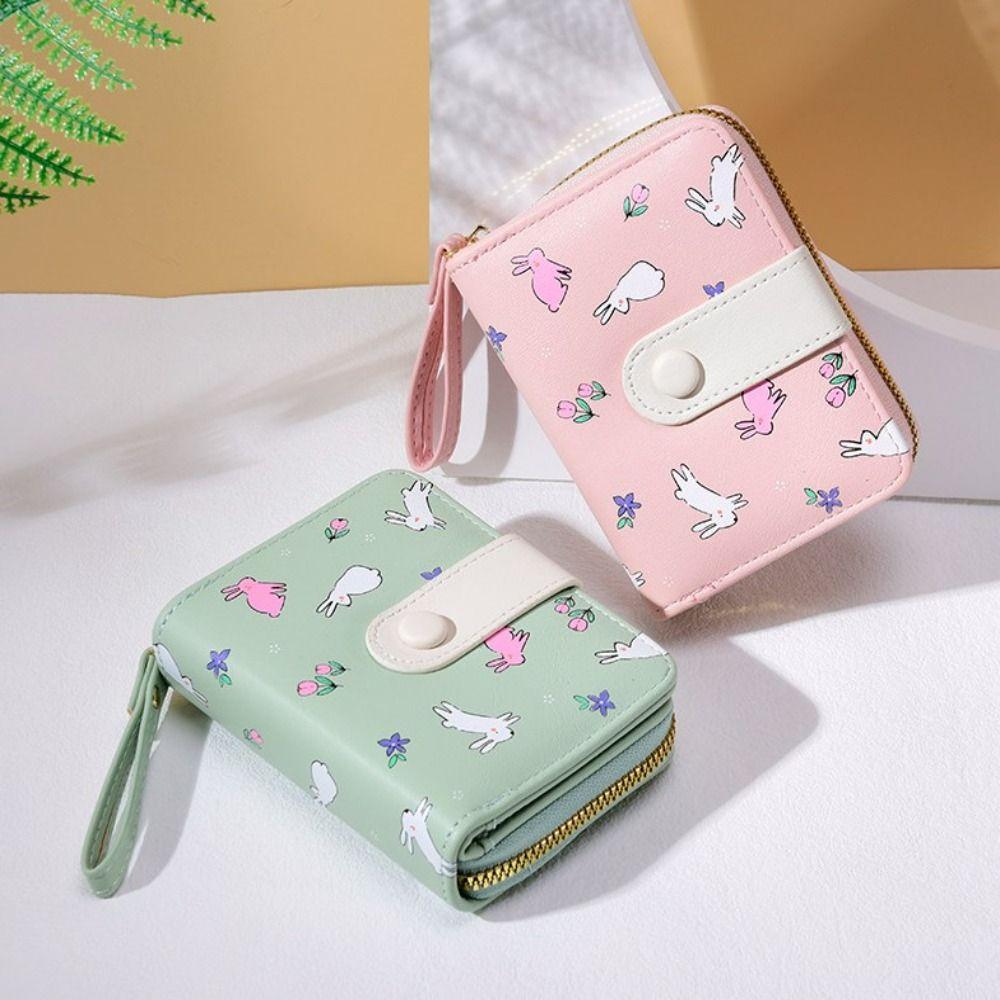 Multi-card Slot Rabbit Folding Wallet Lovely PU Leather Wallet Sweet Rabbit Purse Bag  Women