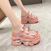 Fashion European Rhinestone Buckle Thick Bottom Higher Slope Heel Sponge Cake Casual Women's Summer New High Heel Sandals Slippers