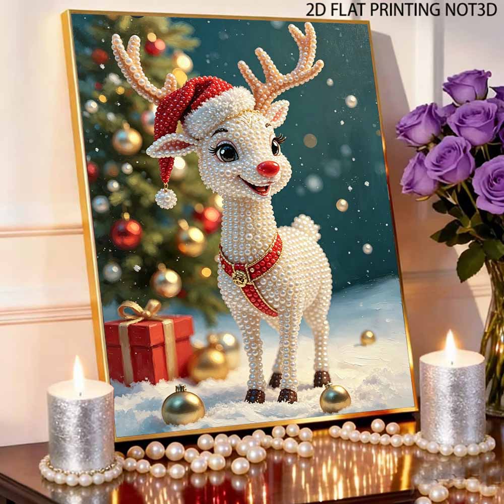 Christmas Reindeer Pearl Bead Painting Kit Festive Animal Pattern Frameless Canvas Art Relaxing Night Craft Home Decor Holiday Gift