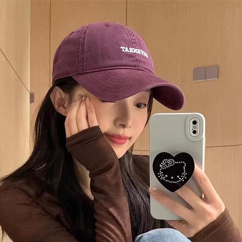 Fashion Hat New Hat Women's Old Washed Cotton Textured Baseball Cap Versatile Face Small Hat Women's Korean Edition Embroidered Cap