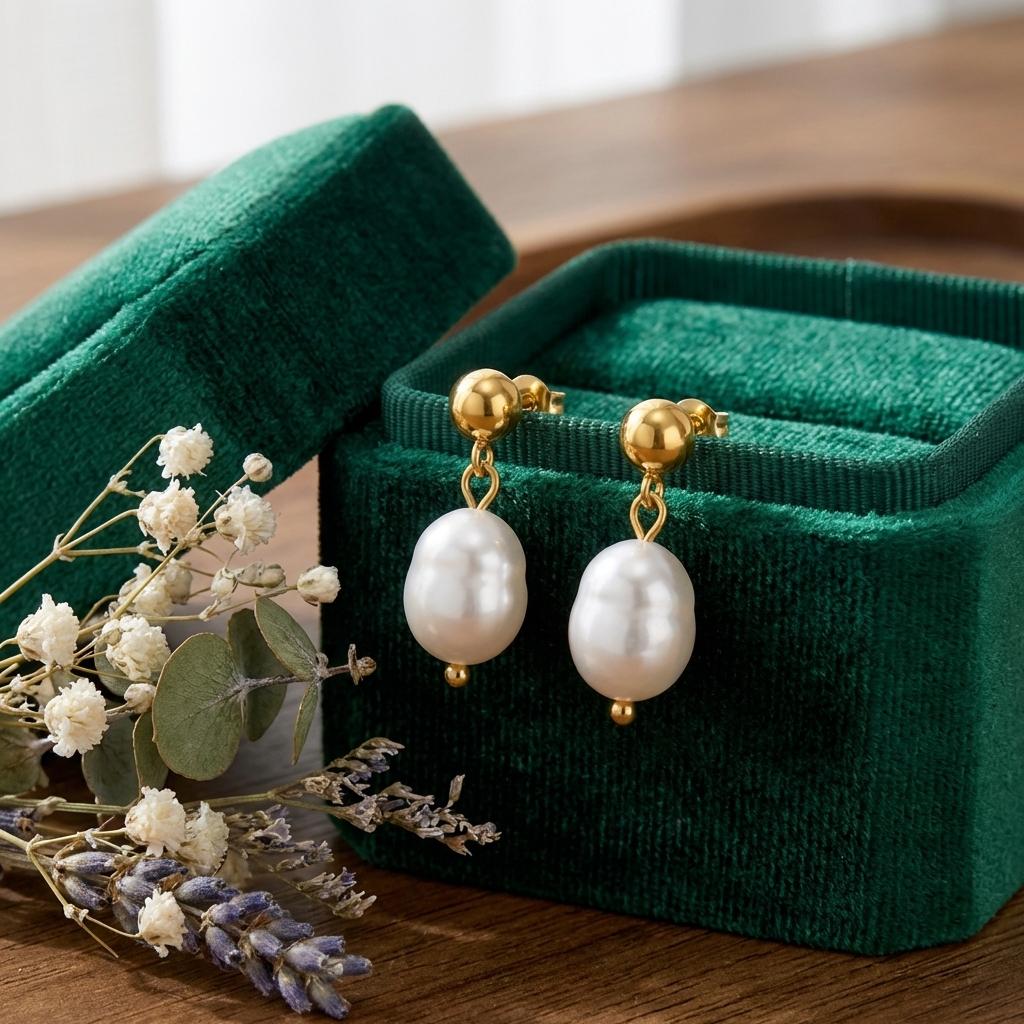 Dainty Stainless Steel Ball Stud Pearl Dangle Earrings for Women Vintage Luminous Warm Glow Clean Fit Aesthetic Jewelry Gifts