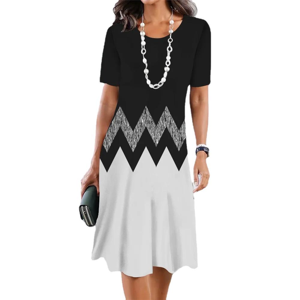 

YYFS Жіноча мода Літо Весна Повсякденні сукні з короткими рукавами та круглим вирізом S