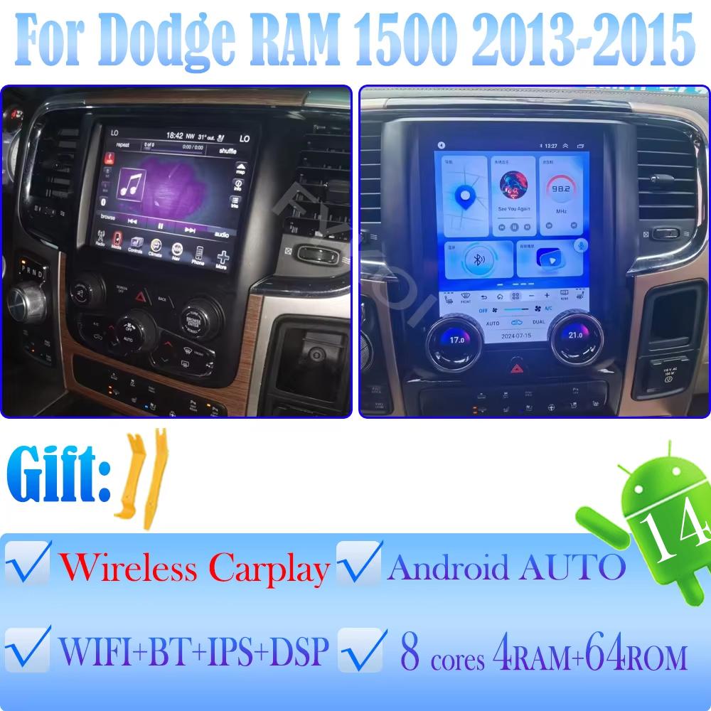 Android15 For Dodge RAM 2013-2015 Car Radio Automotive Multimedia Tesla Screen Car play Auto Bluetooth GPS 4G WIFI DSP Stereo