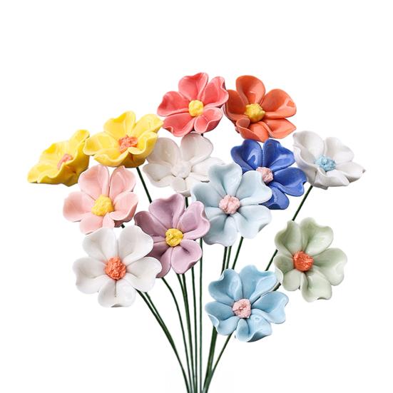 Ručně vyráběná keramická simulace květiny Realistický umělý barevný květ Dekorace Umělá květina se stonkem DIY Dekorace vázy