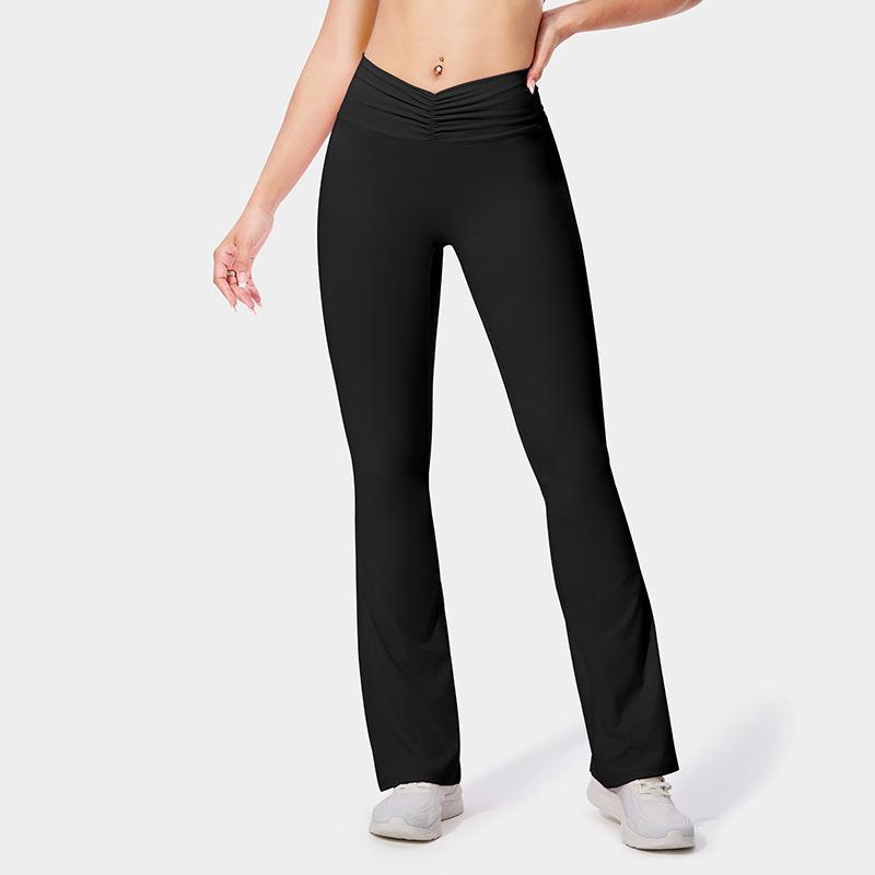 

Женские штаны для йоги с V-образным поясом и эффектом «персиковых ягодиц»: Эластичные, Влагоотводящие, Облегающие фитнес-брюки микро-клеш без смущающих линий. Small