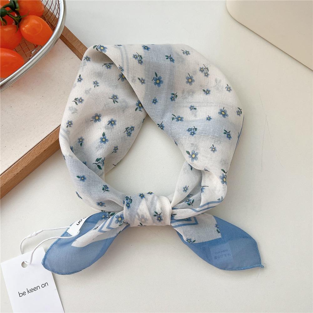 Flower Floral Print Scarves Kerchief Bandanas 55cm Headscarf Hair Ribbon Accessories  for Women