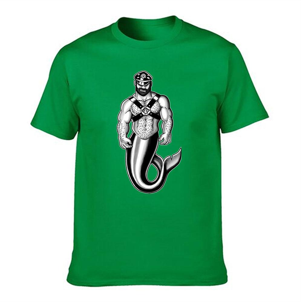 Unisexs Cotton Tshirt Muscular Bearded Merunisex With Captain Hat Harness Graphic Print Casual Crew Neck Tee