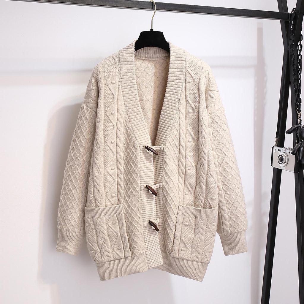 Women's Mid-Length Wool Knit Cardigan Coat with Horn Buttons - Versatile, Stylish & New for Spring 2026