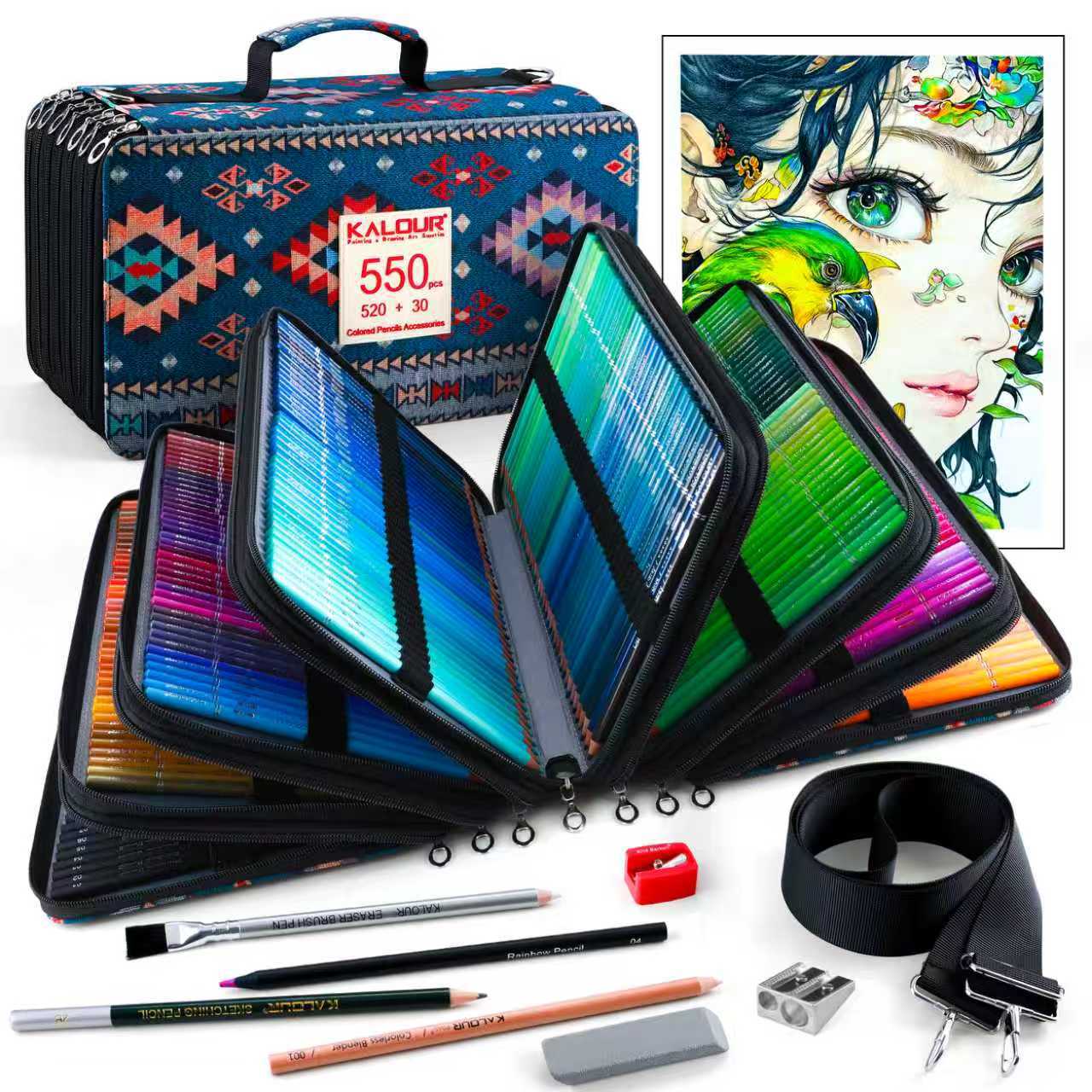 New 550pcs Water-Soluble Colored Pencils Set, Art Drawing Pencils with Pencil Bag & Stationery Pouch HB