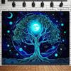 VIKAMA Tree of Life Starry Sky Moon Phase Tapestry Bedroom Bedhead Zen Wall Carpet Yoga Meditation Space Atmosphere Tapestry