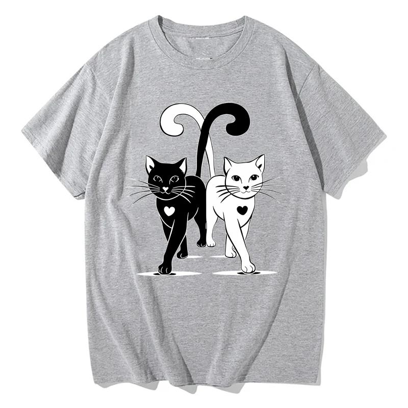 Unisexs Black White Cat Print Tshirt Summer Fashion Casual Tops For Unisex Streetwear Harajuku Oneck Short Sleeve Tops Tshirts