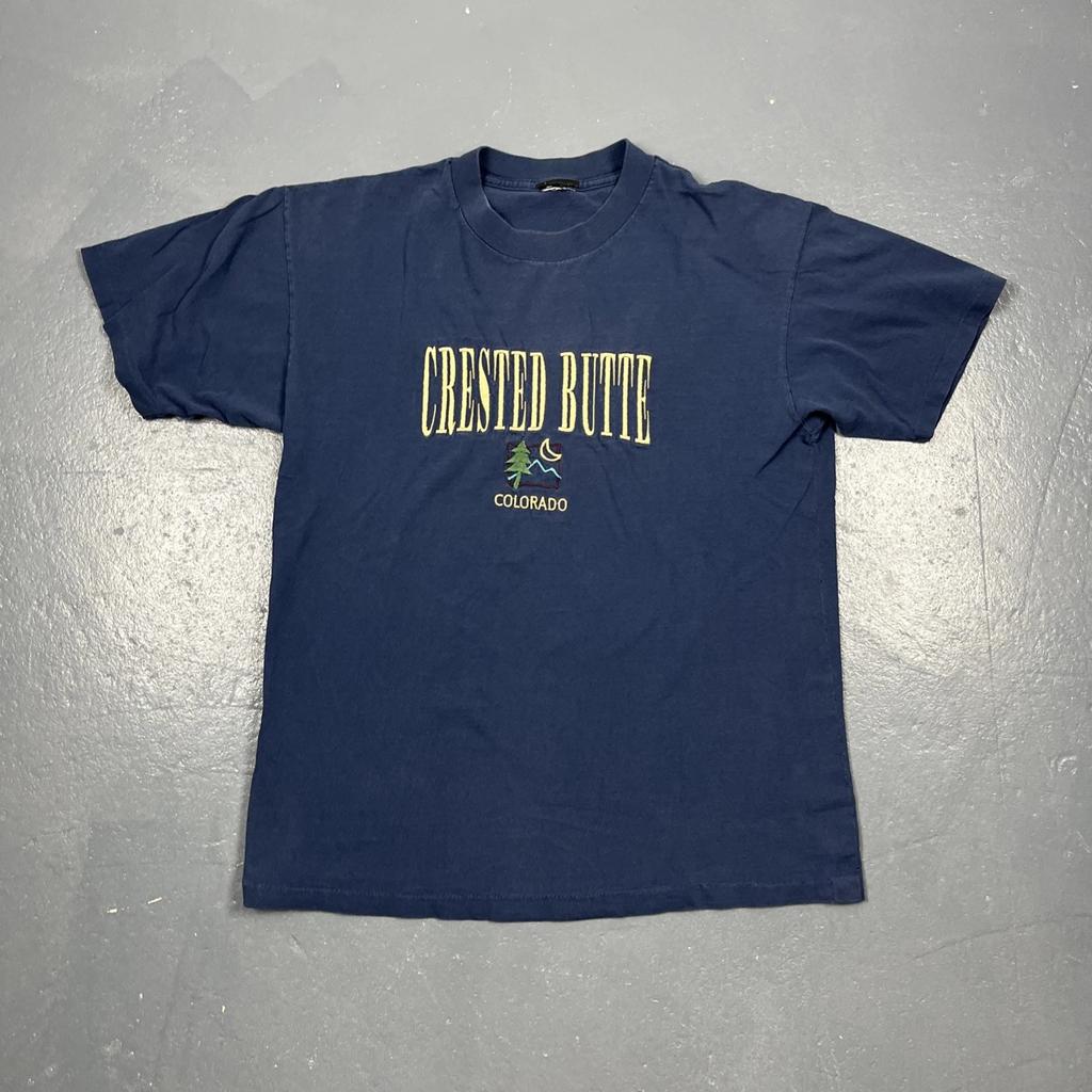Vintage 90s Crested Butte Colorado Single Stitch Tshirt Blue Large VTG USA