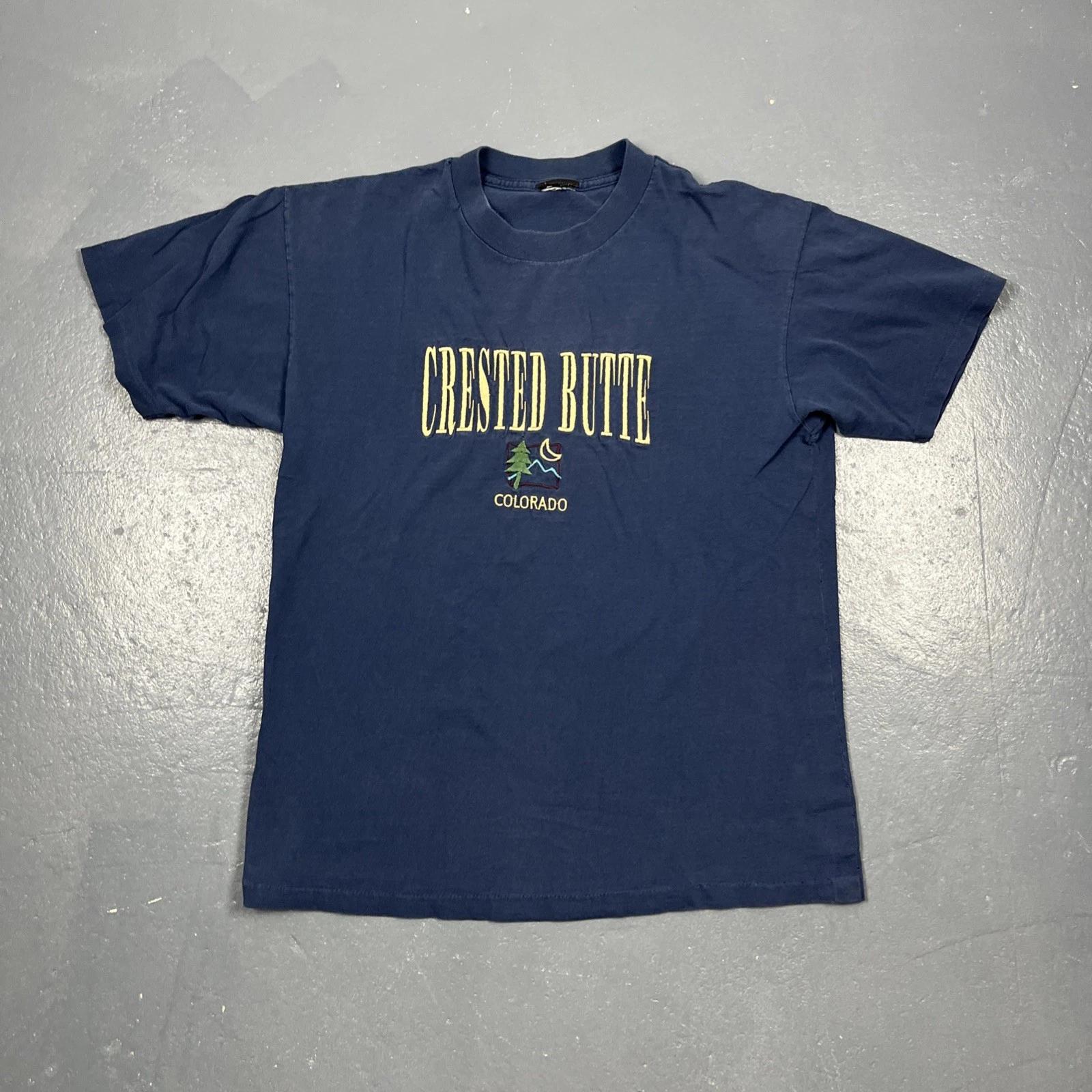 

Vintage 90s Crested Butte Colorado Single Stitch Tshirt Blue Large VTG USA 4XL