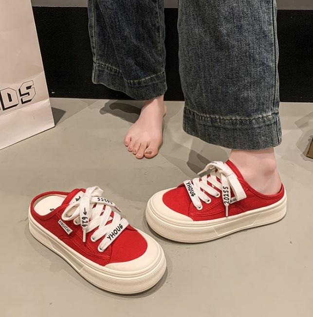 

Baotou half slippers women s outer wear summer new versatile thin breathable thick-soled sandals canvas shoes 40 роза розовый