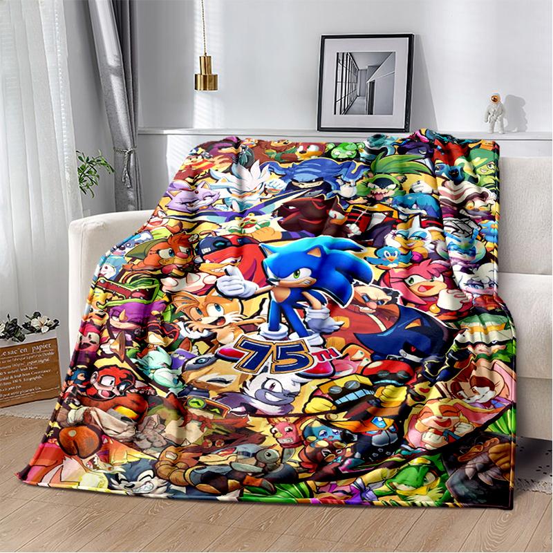 

Fashion SSonic Cartoon Game Flannel Blanket Soft Warm Throw Blanket for Bedroom Living Room Bed Travel Camping Picnic Kid Gift 75x100cm