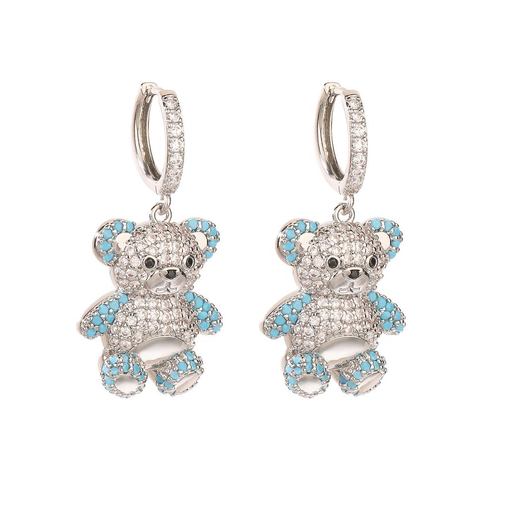 18K Gold Plated Brass Zircon Cute Bear Earrings Necklace Luxury Zircon Set Party Gifts For Women Gifts