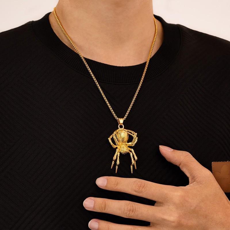 Personalized Hip-hop Necklace Men's Stainless Steel Domineering Retro Punk Style Spider Pendant Titanium Accessory