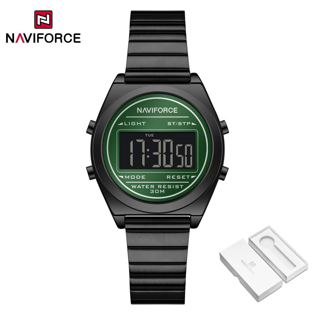 Naviforce Original Women Digital Watch Stainless Steel Strap Waterproof Calendar Chronograph Night Pattern Lady Girl Casual Fashion Watch NF5066