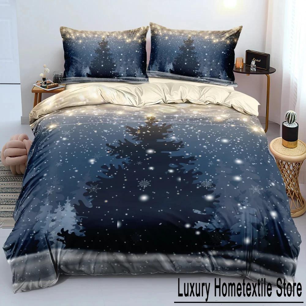 3D Christmas Tree Star Duvet Cover 3D Printed Bedding Set 3Pcs Double Twin Full Queen King Adult Kids Bedclothes Quilt Cover