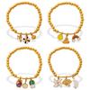 Vintage Vacation Style Smiley Face Rainbow DIY Multi-pendant Gold Beaded Bracelet Gold-plated Stackable Jewelry