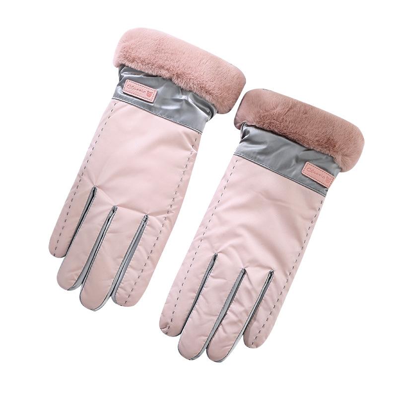 Gloves female winter cute touch screen velvet thickened five fingers student riding warm skiing windproof waterproof Korean version network