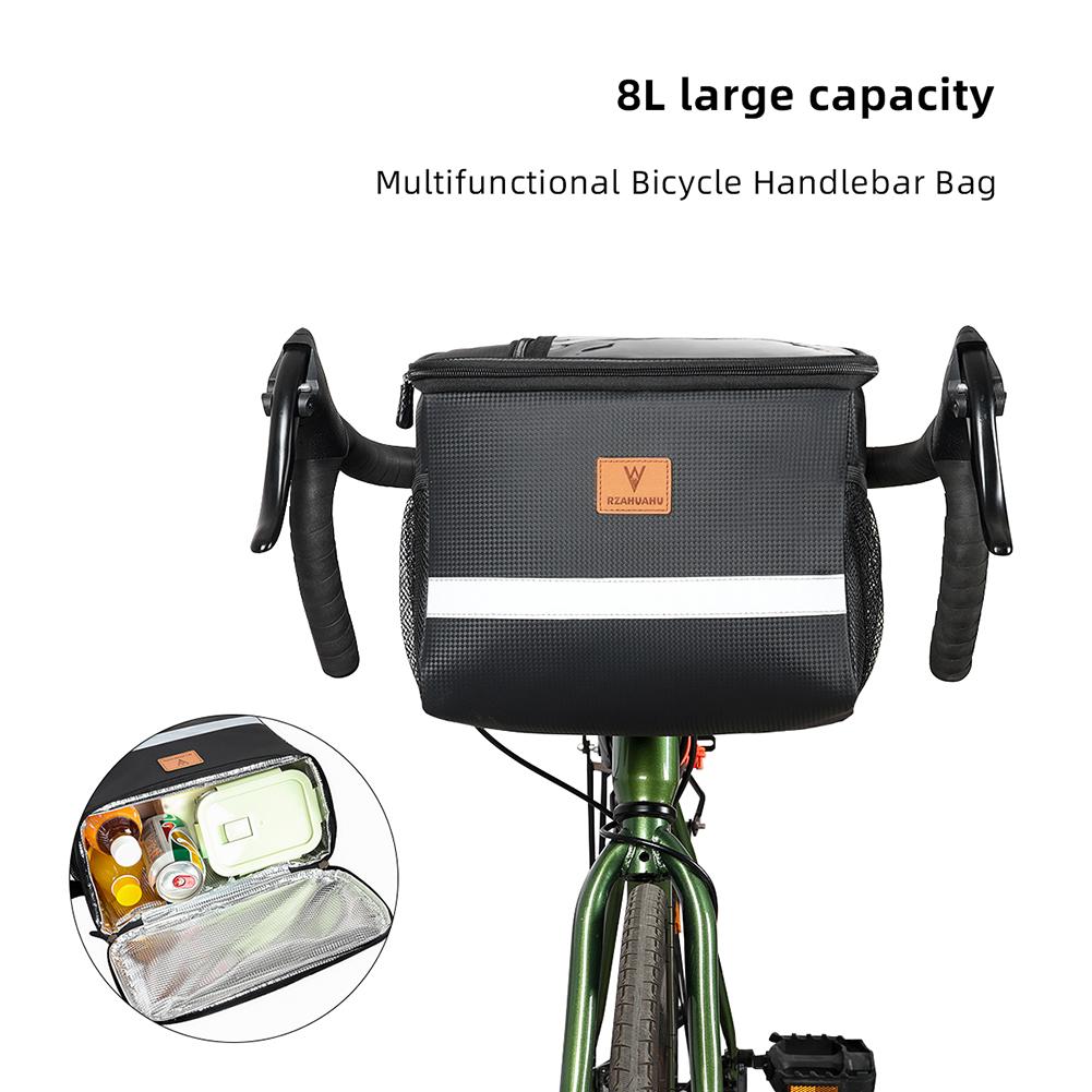 8L Bicycle Cooler Bag Large Capacity Touch Screen Outdoor Cycling Pouch Waterproof with Reflective Strip Cycling Accessories nero