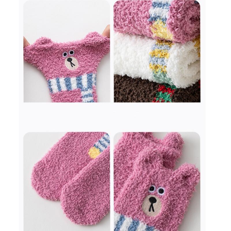 Children Autumn Winter Socks Bear Coral Fleece Warm For Cute Kawaii Girls Boys Socks Thickened Soft Socks Home Floor Bear Socks